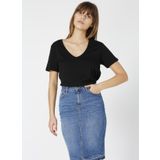 Fabrika Teyo V Yaka Düz Siyah Kadın T-Shirt