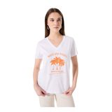 Fabrika V Yaka Baskılı T-Shirt, M, 5003224296, Beyaz, Kadın
