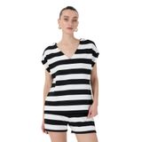 Fabrika V Yaka Çizgili Siyah - Ekru Sweatshırt, XS, 5003224211, Siyah - Ekru, kadın