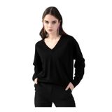 Fabrika V Yaka Geniş Fit Düz Kazak, S, 5002913496, Siyah, Kadın