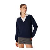 Fabrika V Yaka Geniş Fit Kazak, M, 5002913496, Lacivert, Kadın