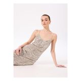 Fabrika V Yaka Payetli Midi Elbise, 36, 5003223930, Bej, Kadın