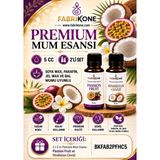 Fabrikone Premium Mum Esansı 5 cc 2'li Set - Passion Fruit, Hindistan Cevizi - Soya Wax, Parafin, Jel Wax ve Bal Mumu Uyumlu BKFAB2PFHC5 - Şeffaf