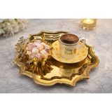 Fabriona 6’lı Köşeleri Dalgalı Kelebekli Paslanmaz Çelik Çay Kahve Nişan Sunum Tepsisi Gold & Gümüş 24X24 cm - Altın