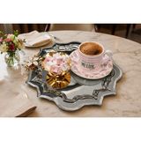 Fabriona 6’lı Köşeleri Dalgalı Mini Papatyalı Paslanmaz Çelik Çay Kahve Nişan Sunum Tepsi Gold Gümüş 24X24CM