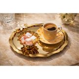 Fabriona 6’lı Paslanmaz Çelik Oval Mini Papatyalı Çay Kahve Sunum Söz Nişan Tepsisi Gold & Gümüş 20X25 cm - Altın