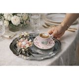 Fabriona 6’lı Paslanmaz Çelik Oval Mini Papatyalı Çay Kahve Sunum Söz Nişan Tepsisi Gold & Gümüş 20X25 cm