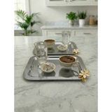 Fabriona Papatya Detaylı Metal Sunum Tepsisi 2'lı Set – Altın ve Gümüş Seçenekli