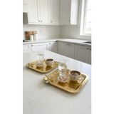 Fabriona Parlak Gümüş/gold Renk 2’li Lüx Kelebek Detaylı Tepsi 22X22 cm – Çay Kahve ve Söz Nişan Tepsisi - Altın