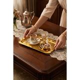 Fabriona Parlak Gümüş/gold Renk 6’lı Lüx Kısa Baton Tepsi 13X23 cm – Çay Kahve ve Söz Nişan Tepsisi - Altın