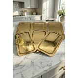 Fabriona Parlak Gümüş/gold Renk 6’lı Lüx Kısa Baton Tepsi 14X24 cm – Çay Kahve ve Söz Nişan Tepsisi - Altın