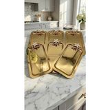Fabriona Parlak Gümüş/gold Renk 6’lı Lüx Papatyalı Baton Tepsi 14X24 cm – Çay Kahve ve Söz Nişan Tepsisi - Altın