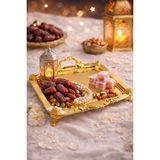 Fabriona Sultan Gold Tepsi Paslanmaz Çelik Gold & Gümüş Söz Nişan Nikah Çay Kahve Sunum Tepsisi 22X22 cm - Altın