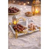 Fabriona Sultan Gold Tepsi Paslanmaz Çelik Gold & Gümüş Söz Nişan Nikah Çay Kahve Sunum Tepsisi 22X22 cm