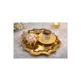 FABRIONA TEK TARAFLI GOLD 2’lı Köşeleri Dalgalı Kelebekli Paslanmaz Çelik Çay Kahve Sunum Tepsisi 24x24 cm