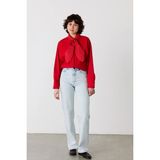 Facette Accent Nakışlı Oversize Gömlek Kırmızı - M - L