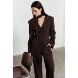 FACETTE Çizgili Belden Oturmalı Fular Detay Blazer Acı Kahve