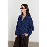 Facette Çizgili Oversize Gömlek Lacivert - Standart