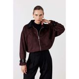 FACETTE Kadife Yaka Bomber Süet Ceket Bordo