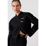 FACETTE Metal Aksesuarlı Crop Blazer Ceket Siyah