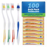 FactorDuty 100 Paket Diş Fırçası Standart Klasik Orta Yumuşak Diş Fırçası Toplu Ayrı Sarılı