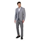 Facune Erkek Açık Gri Ceket+Pantolon+Yelek Çift Yırtmaçlı Slim Fit Takim Elbise Açık Gri 48/6