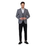 Facune Erkek Gri Ceket+Pantolon+Yelek Çift Yırtmaçlı Slim Fit Takim Elbise Gri 58/6