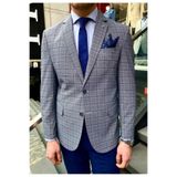 Facune Erkek Koyu Lacivert Ekose Kumaşlı Mono Yaka Spor Blazer Ceket Koyu Lacivert 52