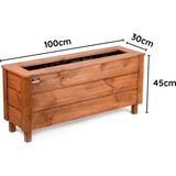Faev Dış Mekan Ahşap Saksı Büyük Boy 100CM x 30CM Yükseklik 45CM Hazır Kurulu - Kahverengi