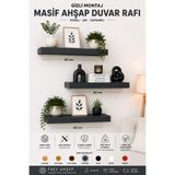 Faev Gizli Montaj Masif Ahşap Duvar Rafı 3'lü 60 cm | Dekoratif Yüzer Raf | Kitaplık, Salon ve Mutfak Duvar Rafı
