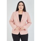 Fagi Atelier Kadın Büyük Beden Düğmeli Klasik Ceket - Pembe - 56