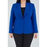 Fagi Atelier Kadın Büyük Beden Düğmeli Klasik Ceket - Saks Mavi - 52