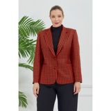 Fagi Atelier Kadın Büyük Beden Ekoseli Klasik Ceket - Kiremit - Kırmızı - 48