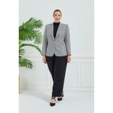 Fagi Atelier Kadın Büyük Beden Ekoseli Klasik Ceket - Siyah - Beyaz - 60