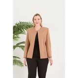 Fagi Atelier Kadın Büyük Beden Yakasız Ceket - Sütlü Kahve - 46