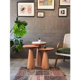 Fagus Wood 3'lü Zigon Mantar Sehpa Mushroom | Masif Ahşap Modern Yan Sehpa Takımı