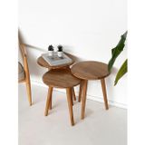Fagus Wood ''Doğal Masif Yörünge Sehpa Seti - 3'lü Zigon Yuvarlak Modern Takım (Yan, Dekoratif Sehpa)'' (Kayın)