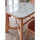 Fagus Wood Marbella 4 Kişilik Porselen Yemek Masası Takımı 120x80 | %100 Masif Kayın, Crystal Porselen Tabla, Hazeran Sırtlı 4 Sandalye, İskandinav Özgün Tasarım, Doğal Ahşap Görünüm