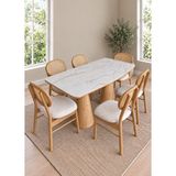 Fagus Wood Troy Masif Ahşap Konik Ayaklı Porselen Yemek ve Mutfak Masası Takım - Hazeran Sandalyeli - 6 Sandalye