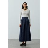 Fahhar Pileli Maxi Denim Etek Lacivert - 36