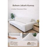 Faiend Bohem Desen 3 Kişilik Gri Kanepe Örtüsü | Lastikli Koltuk Örtüsü |çekyat Örtüsü| Koltuk Kılıfı - 180 x 230 cm - Krem