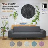 Faiend Jakarlı 3kişilik Lastikli Koltuk Kılıfı Çekyat Koltuk Örtüsü Streç Esnek kanepe kılıfı Düz desen Antrasit - 185 x 230 cm