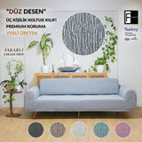 Faiend Jakarlı 3kişilik Lastikli Koltuk Kılıfı Çekyat Koltuk Örtüsü Streç Esnek kanepe kılıfı Düz desen Gri - 185 x 230 cm