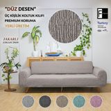 Faiend Jakarlı 3kişilik Lastikli Koltuk Kılıfı Çekyat Koltuk Örtüsü Streç Esnek kanepe kılıfı Düz desen Kahve - 185 x 230 cm