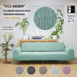 Faiend Jakarlı 3kişilik Lastikli Koltuk Kılıfı Çekyat Koltuk Örtüsü Streç Esnek kanepe kılıfı Düz desen Mint - 185 x 230 cm