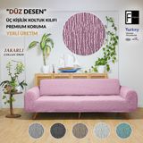 Faiend Jakarlı 3kişilik Lastikli Koltuk Kılıfı Çekyat Koltuk Örtüsü Streç Esnek kanepe kılıfı Düz desen pembe - 185 x 230 cm