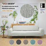 Faiend Jakarlı 3kişilik Lastikli Koltuk Kılıfı Çekyat Koltuk Örtüsü Streç Esnek kanepe kılıfı Düz desen taş-gri - 185 x 230 cm - Krem