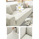 Faiend Jakarlı Likrali esnek 3 kişilik koltuk kılıfı streç lastikli çekyat kanepe örtüsü Tuğla desen Krem - 180 x 230 cm