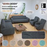 Faiend Koltuk Kılıfı Sehra Desen Kanepe Takımı Kılıfı 3+3+1+1 Koltuk Örtüsü Lastili Esnek Yıkanabilir Gri Kanepe Örtüsü - Antrasit - 185 x 230 cm