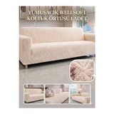 Faiend Yumuşacık Welsoft Lastikli 3 Kişilik Koltuk Örtüsü | Kaymaz, Esnek ve Yıkanabilir Koltuk Kılıfı - 180 x 230 cm - Bej